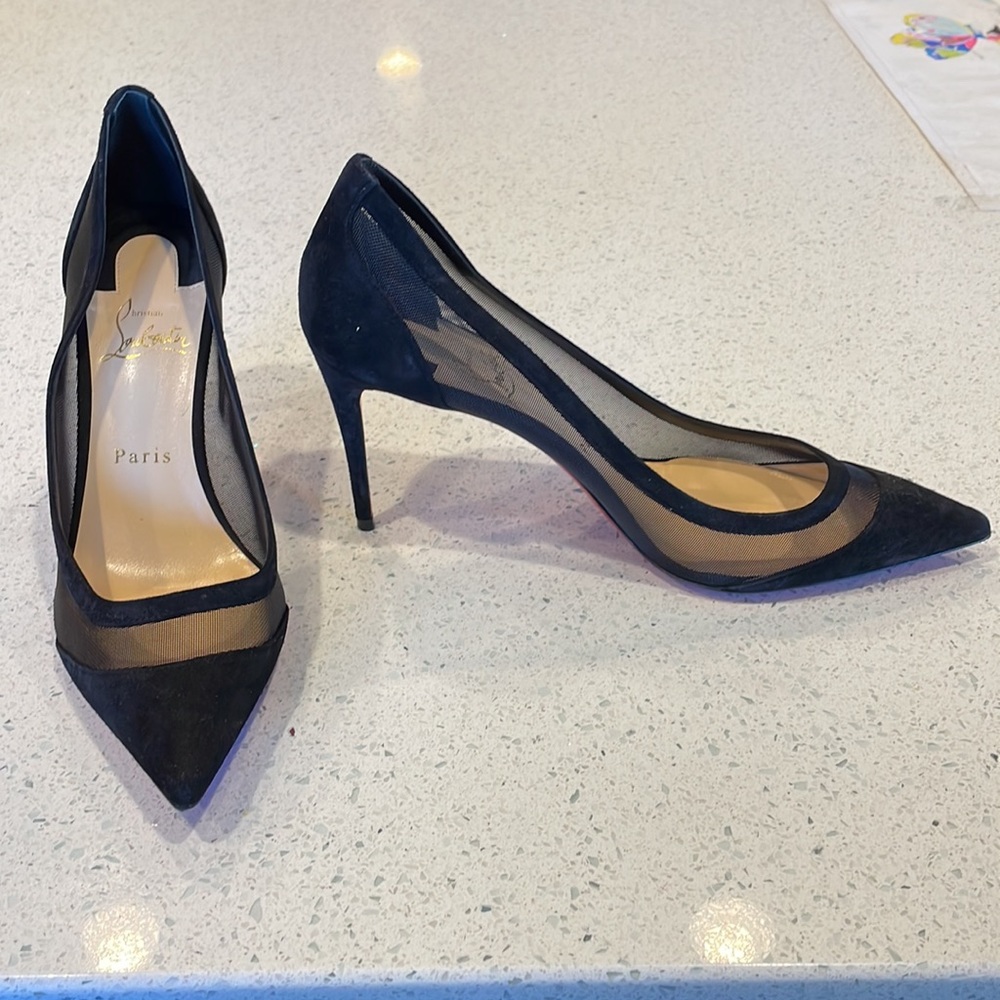 Like new Louboutins. Low black suede pump with mesh detail. - Picture 3 of 3
